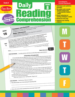 Evan-Moor Daily Reading Comprehension, Grade 8 - Homeschooling & Classroom Resource Workbook, Reproducible Worksheets, Teaching Edition, Fiction and Nonfiction, Lesson Plans, Test Prep