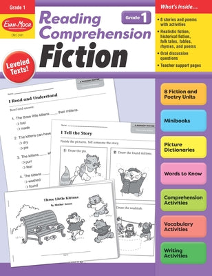 Evan-Moor Reading Comprehension: Fiction Grade 1, Homeschooling and Classroom Resource Workbook, Realistic Fiction, Historical fiction, Poetry, Mini book, Nursery Rhymes, Folk Tales, Leveled