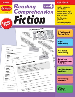 Evan-Moor Reading Comprehension: Fiction Grade 4, Homeschooling and Classroom Resource Workbook, Realistic Fiction, Historical fiction, Poetry, Mystery, Fairy tale, Leveled, Myth, Close reading